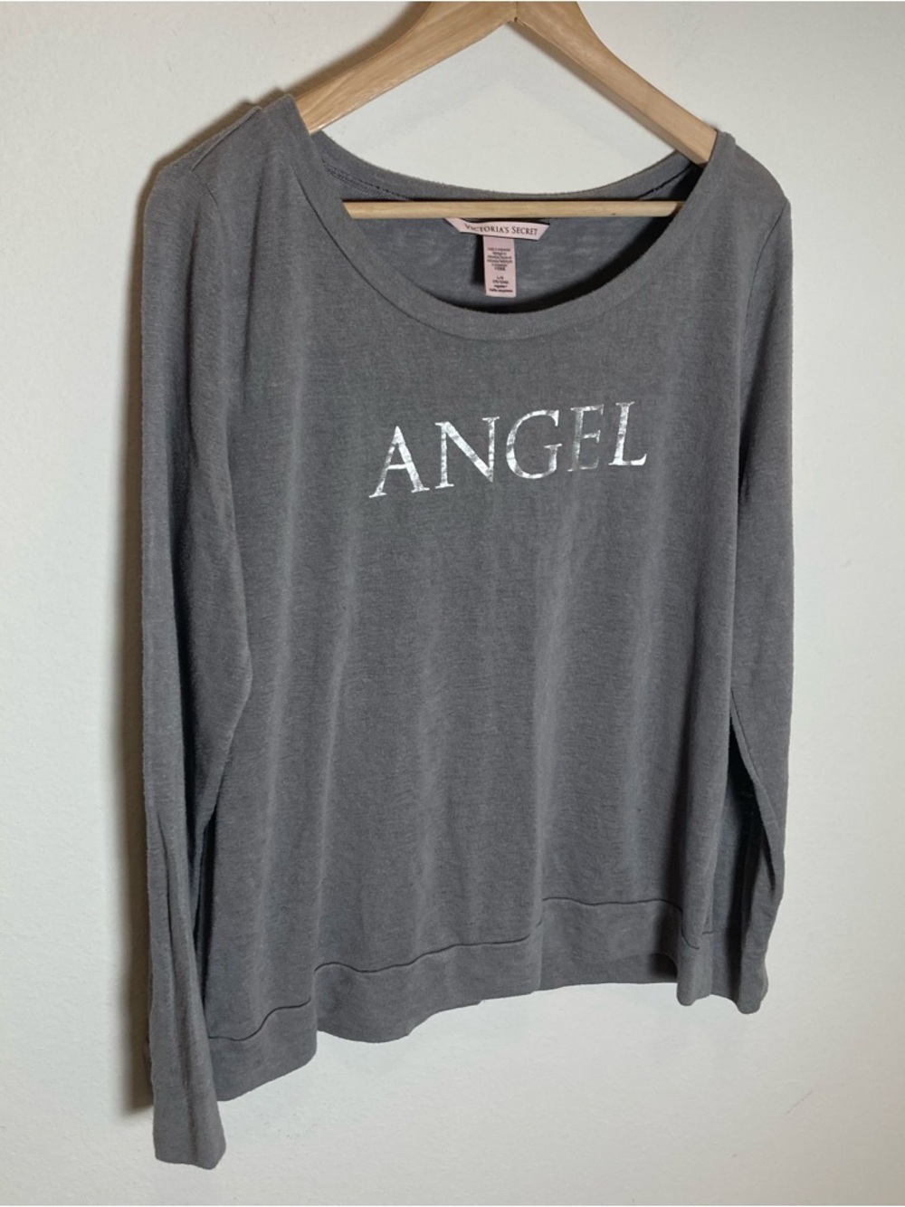 Victoria Secret Size Large Long Sleeve Top Blouse Angel Spellout Lounge Babydol